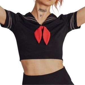 Jawbreaker Sailor Goth Crop Top Black Red Tie Size M NWT